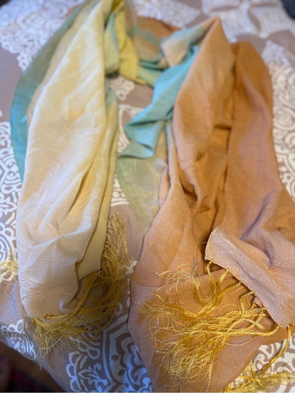 Soft Multicolor Decorative Scarf Throw - Peach, Cream, Mint NEW